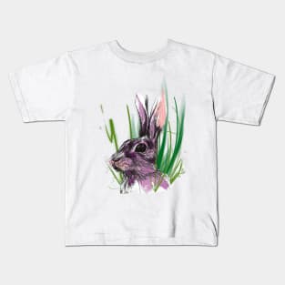 Rabbit in tall grass - animal portrait artwork Kids T-Shirt